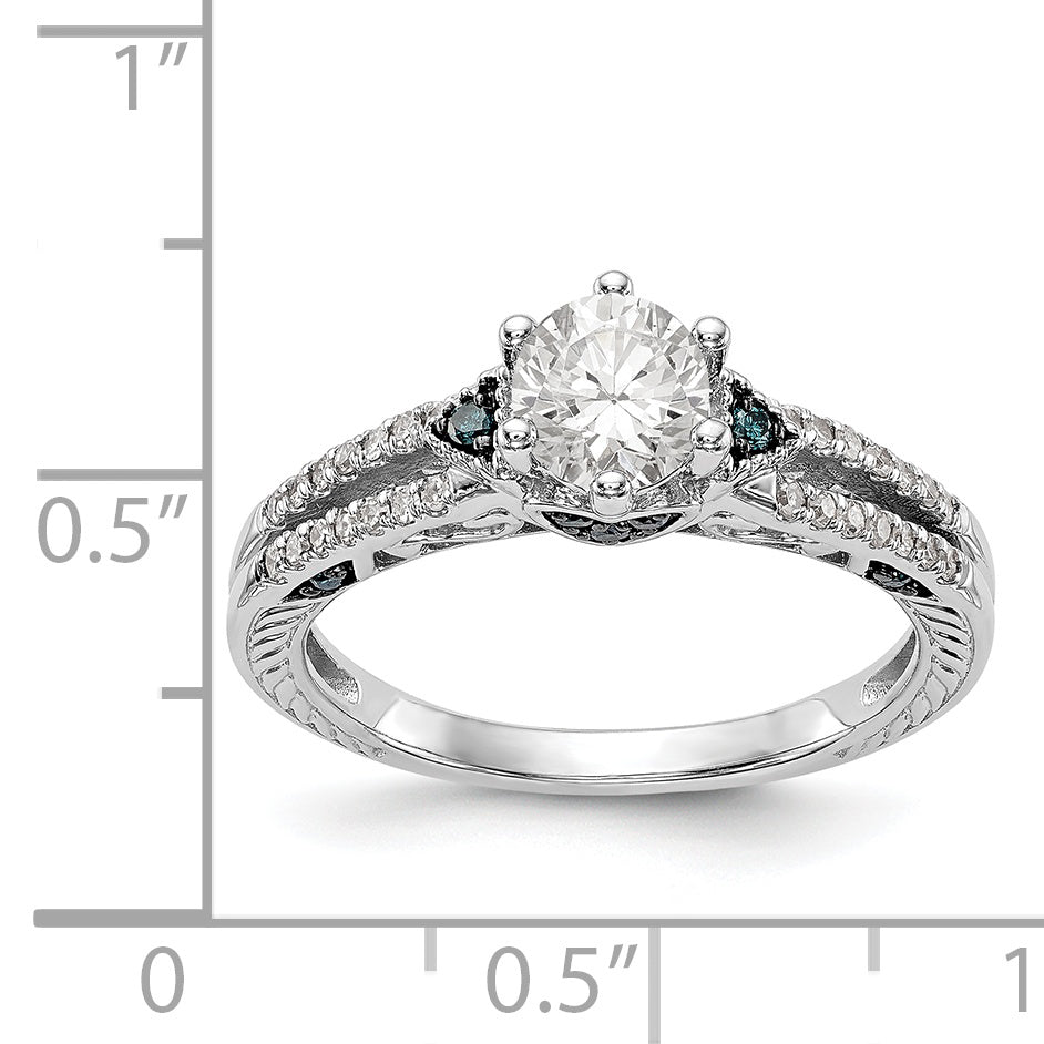 14K Weißgold Verlobungsring mit blauen und weißen simulierten Diamanten