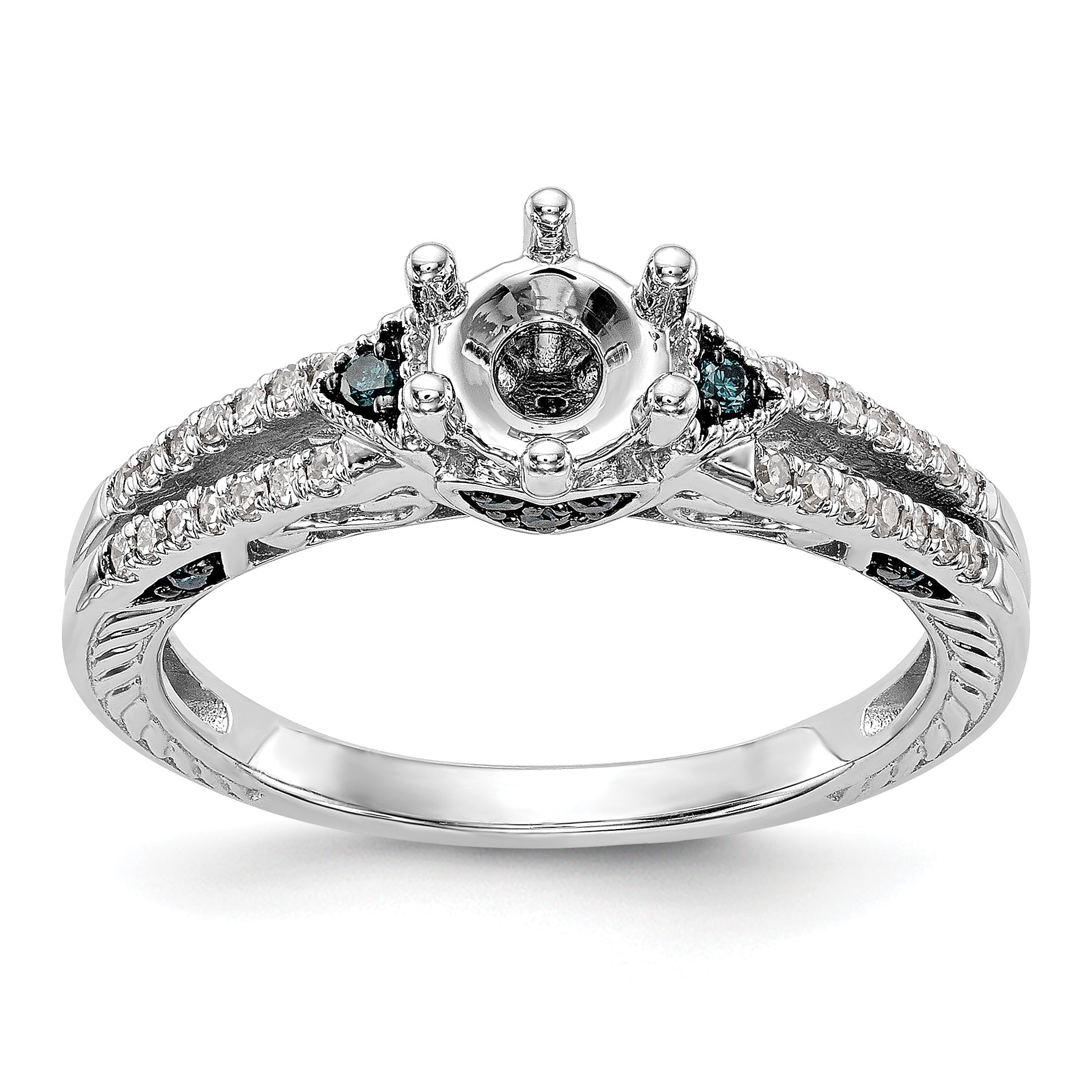 14K Weißgold Verlobungsring mit blauen und weißen simulierten Diamanten