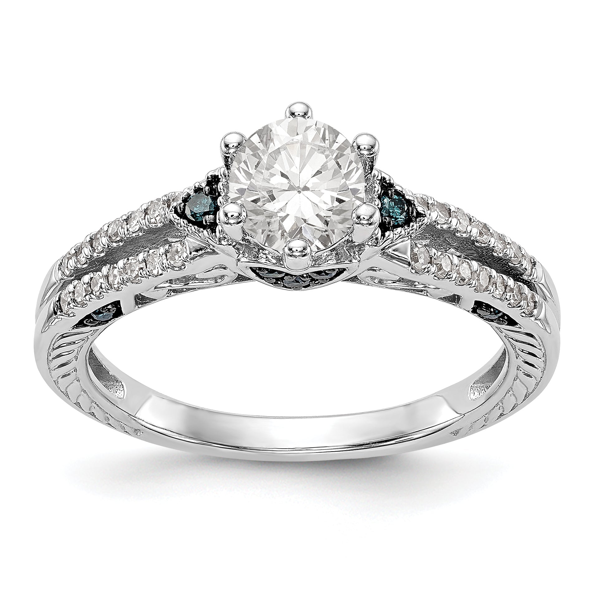 14K Weißgold Verlobungsring mit blauen und weißen simulierten Diamanten