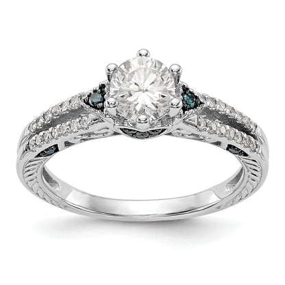 14K Weißgold Verlobungsring mit blauen und weißen simulierten Diamanten