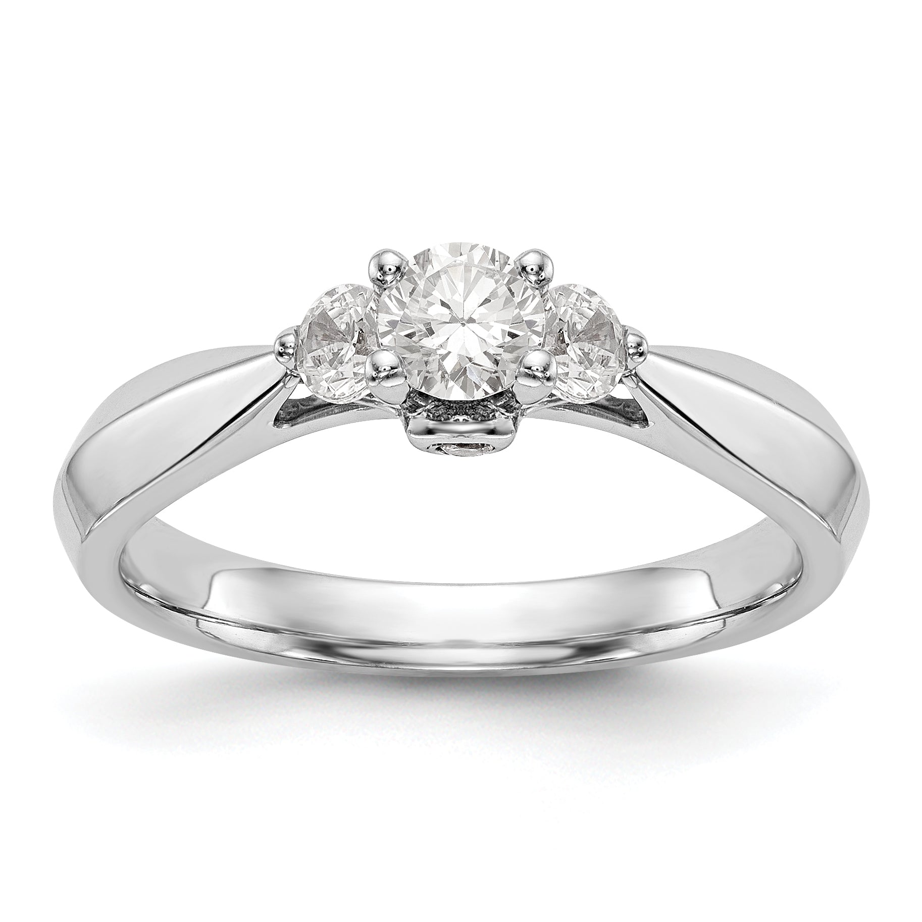 14K Weißgold Verlobungsring mit 3 simulierten Diamanten