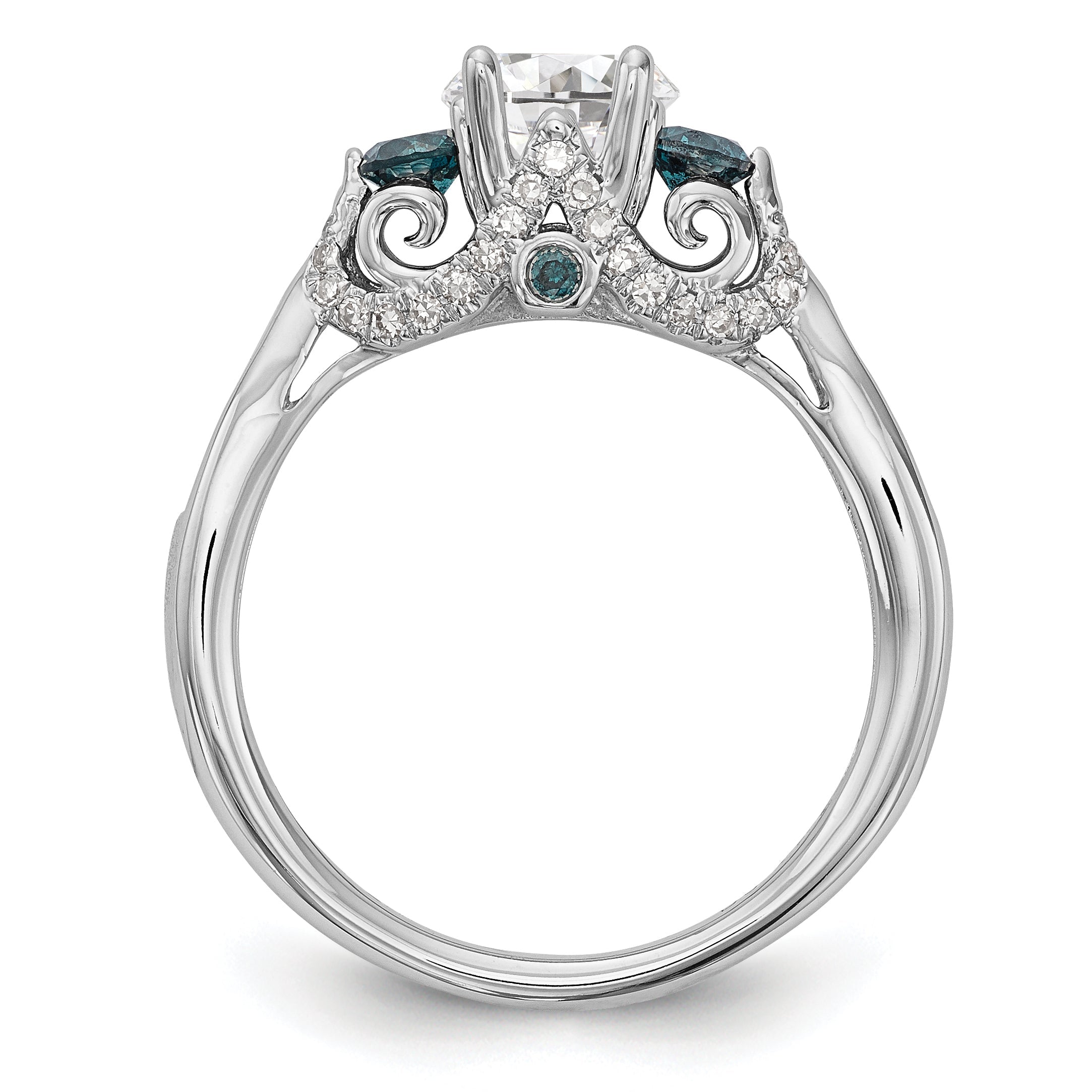 14K Weißgold Verlobungsring mit blauen und weißen simulierten Diamanten