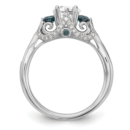 14K Weißgold Verlobungsring mit blauen und weißen simulierten Diamanten