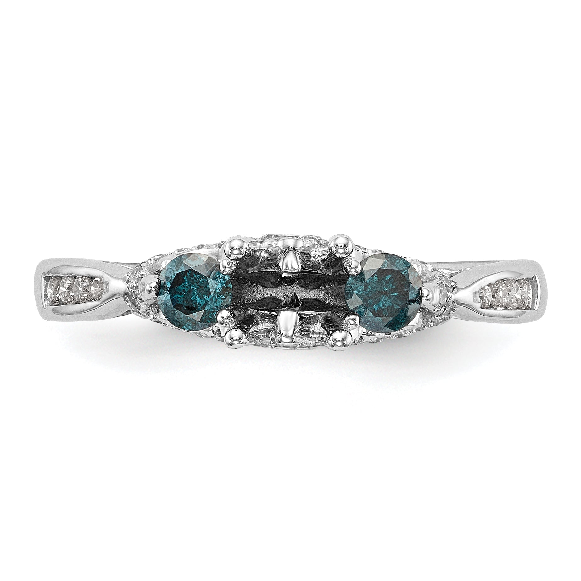 14K Weißgold Verlobungsring mit blauen und weißen simulierten Diamanten