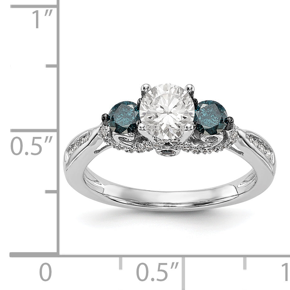 14K Weißgold Verlobungsring mit blauen und weißen simulierten Diamanten