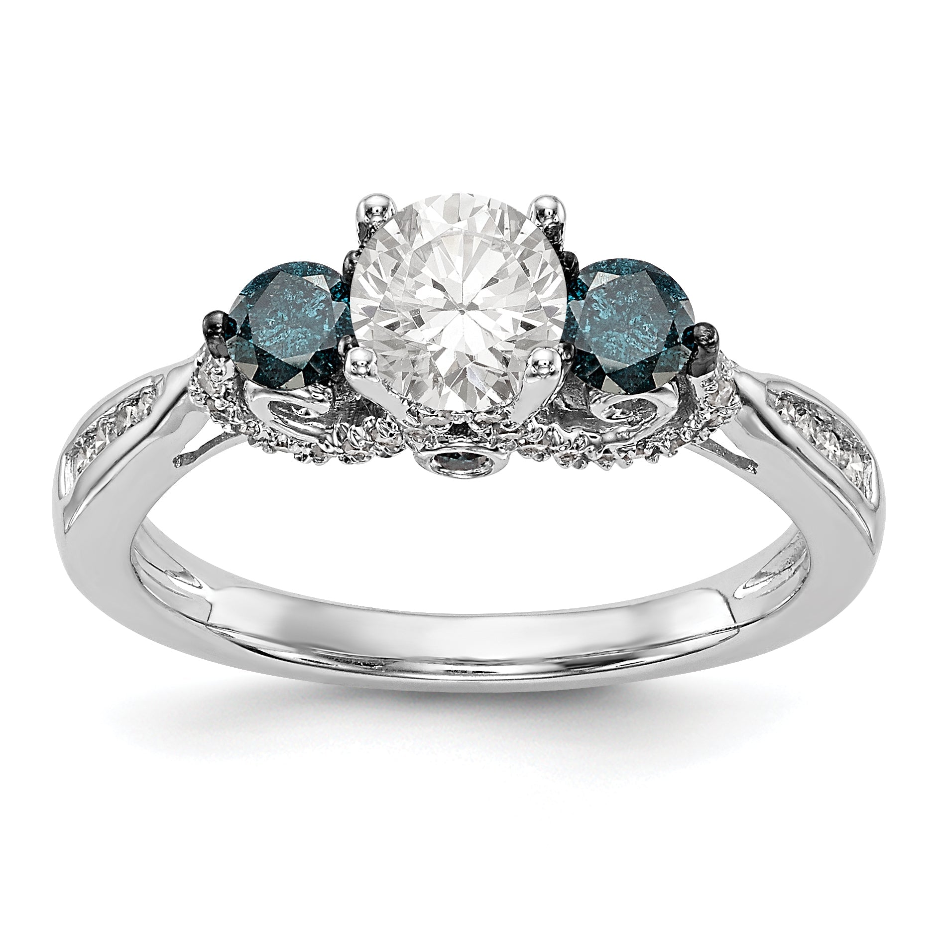 14K Weißgold Verlobungsring mit blauen und weißen simulierten Diamanten