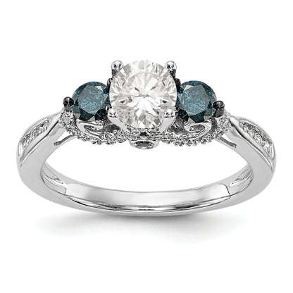 14K Weißgold Verlobungsring mit blauen und weißen simulierten Diamanten
