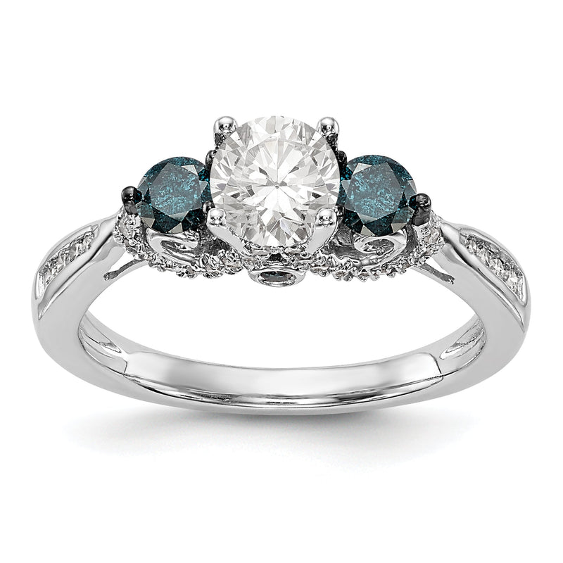14K Weißgold Verlobungsring mit blauen und weißen simulierten Diamanten