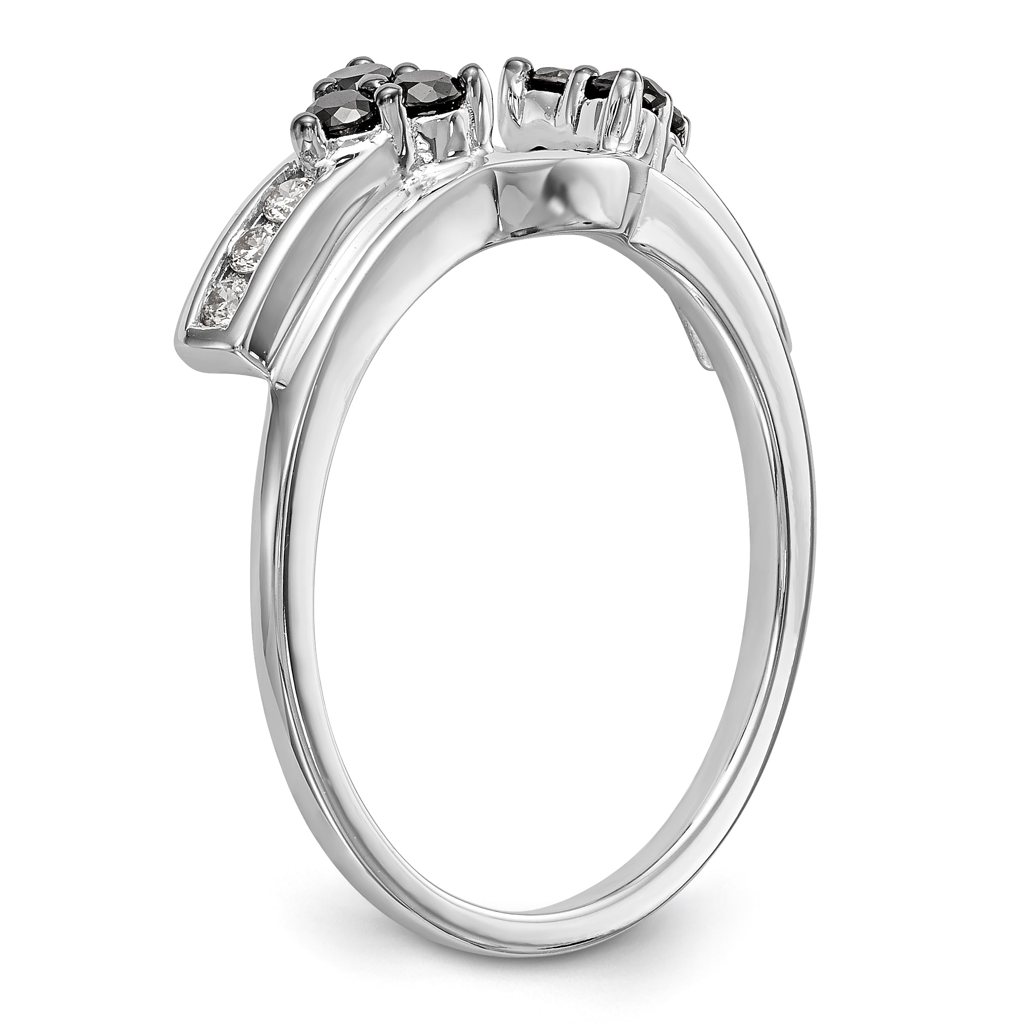 14K Weißgold Wickelring mit schwarzen und weißen Diamanten
