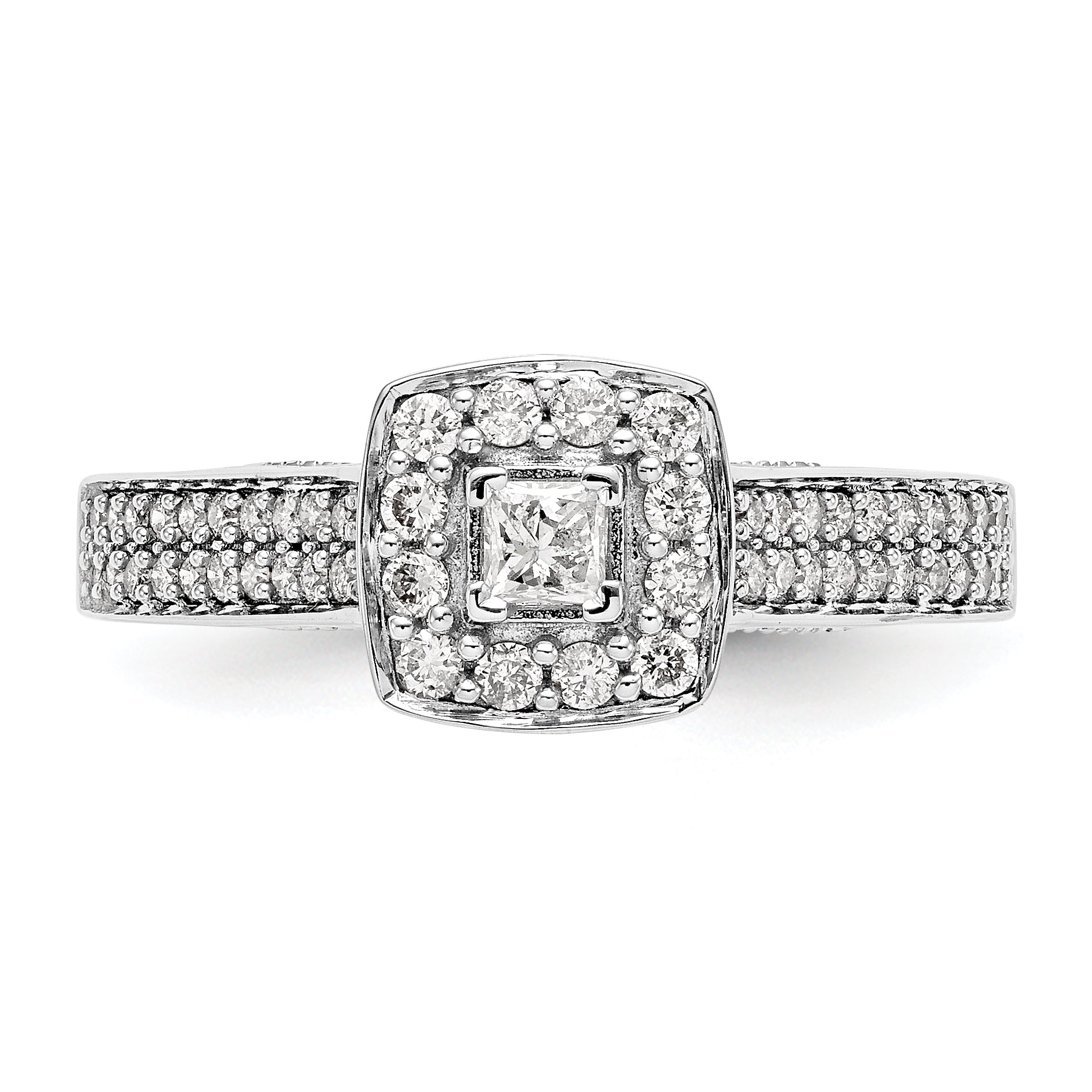 14K Weißgold Verlobungsring mit Diamanten, komplett besetzt