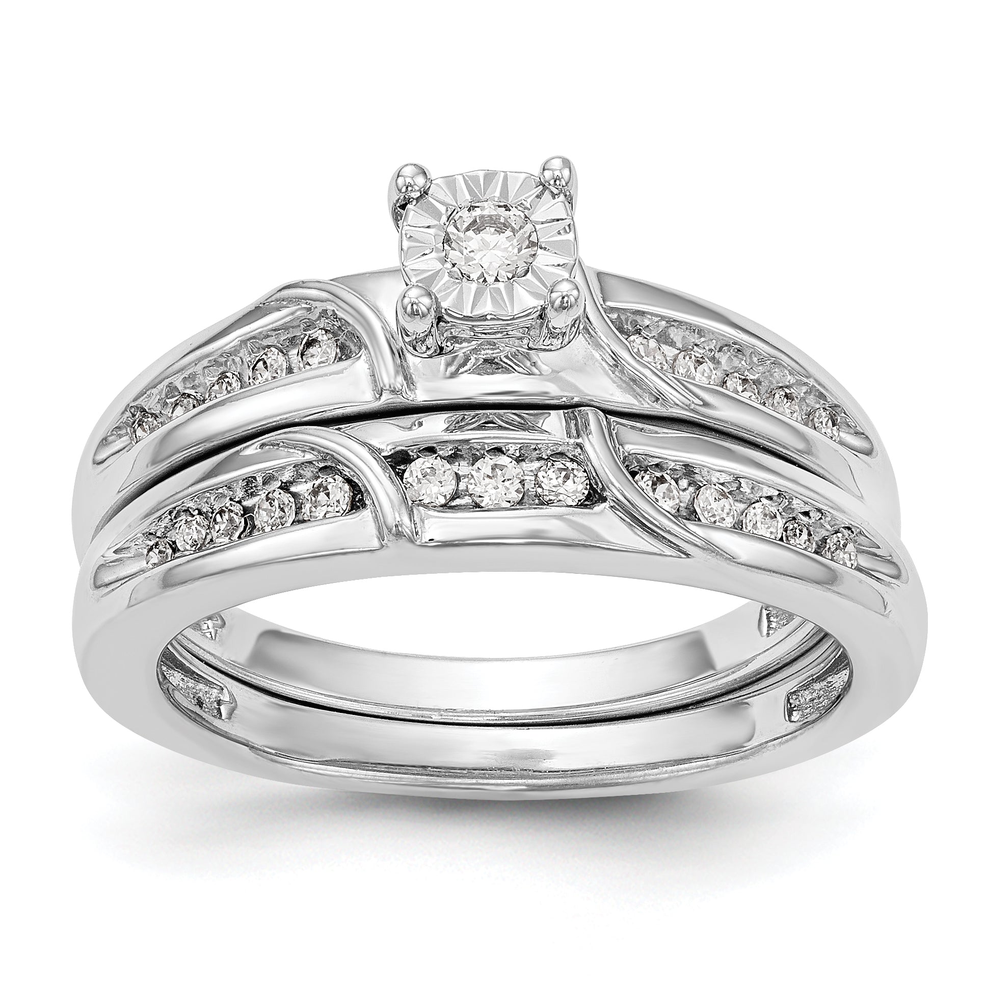 14K Weißgold Verlobungsring mit komplettem Diamant-Trio
