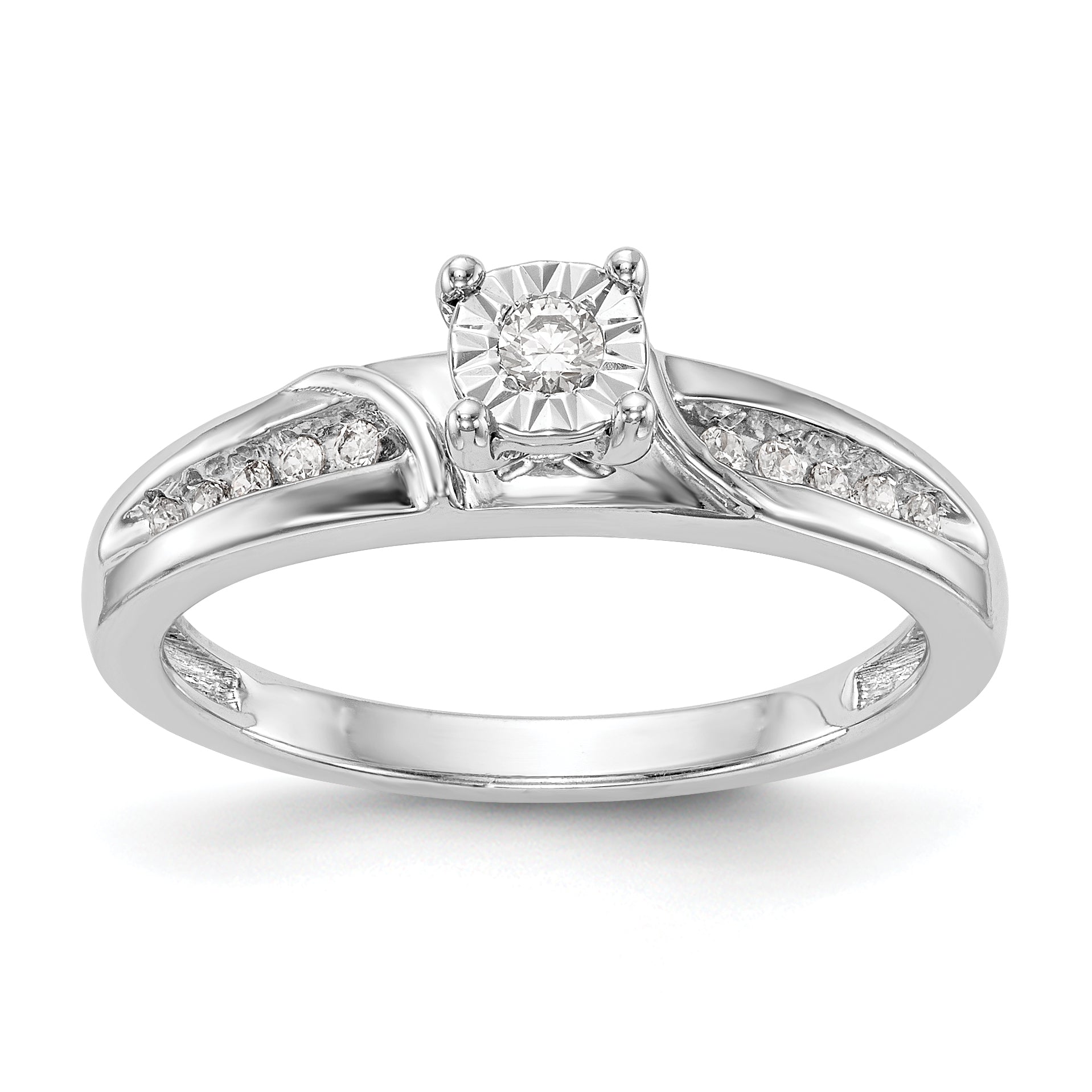 14K Weißgold Verlobungsring mit komplettem Diamant-Trio