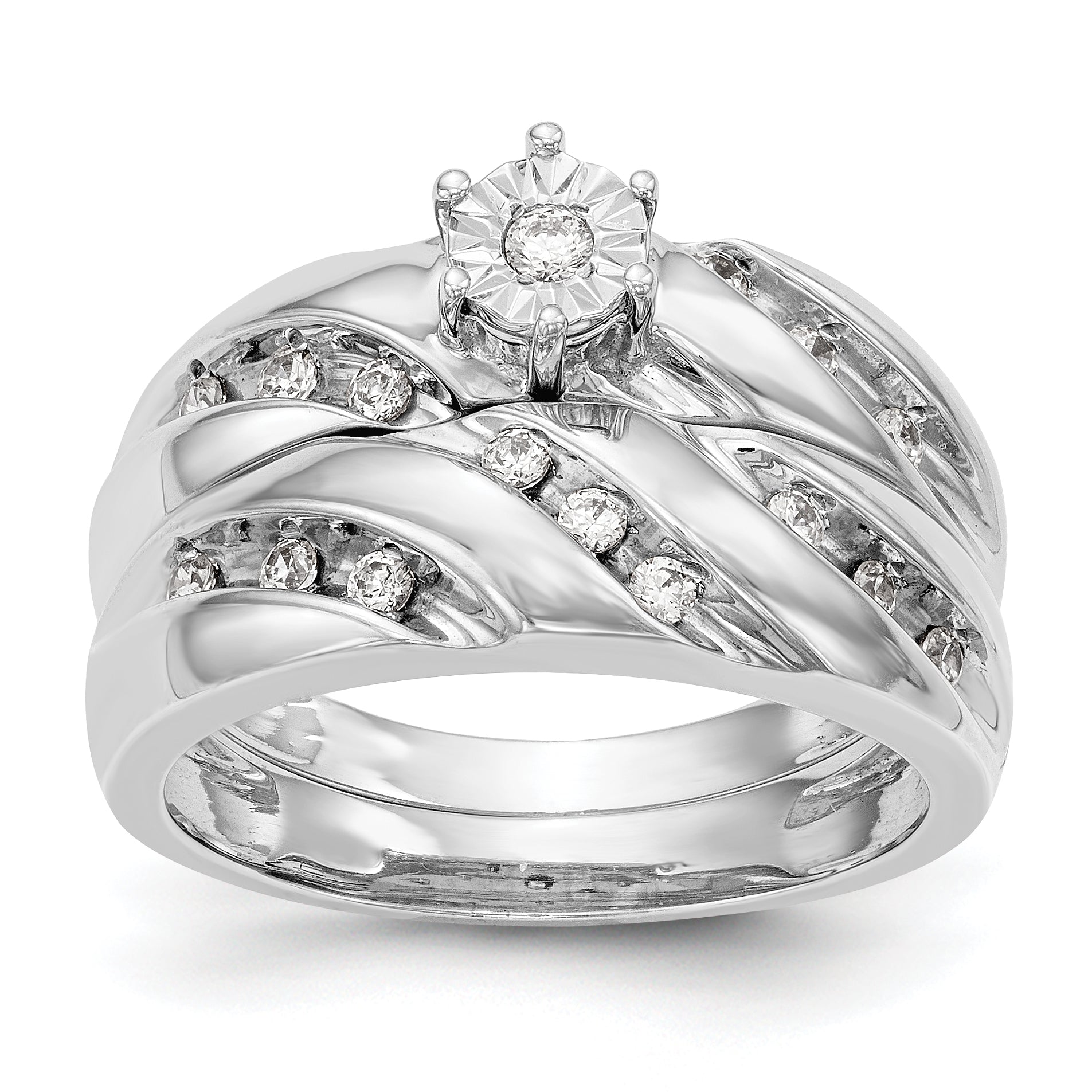14K Weißgold Verlobungsring-Trio mit Diamanten, komplett