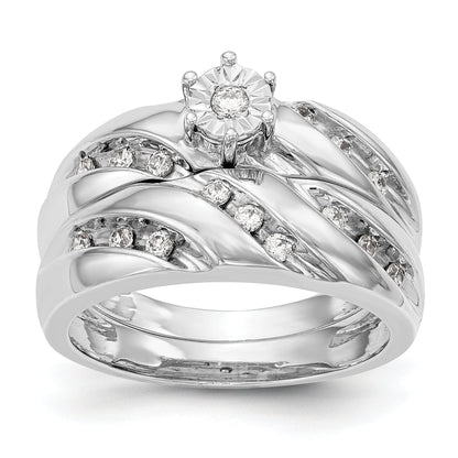 14K Weißgold Verlobungsring-Trio mit Diamanten, komplett