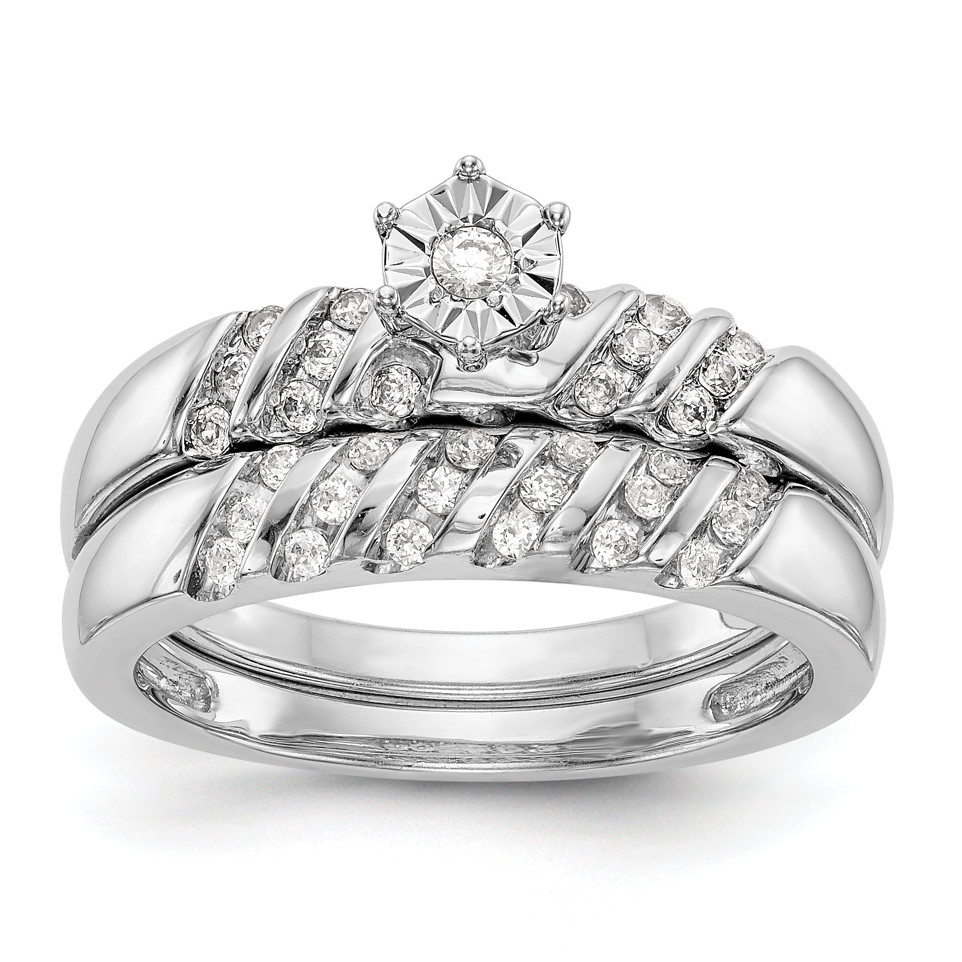 14K Weißgold Diamant-Trio-Verlobungsring, komplett
