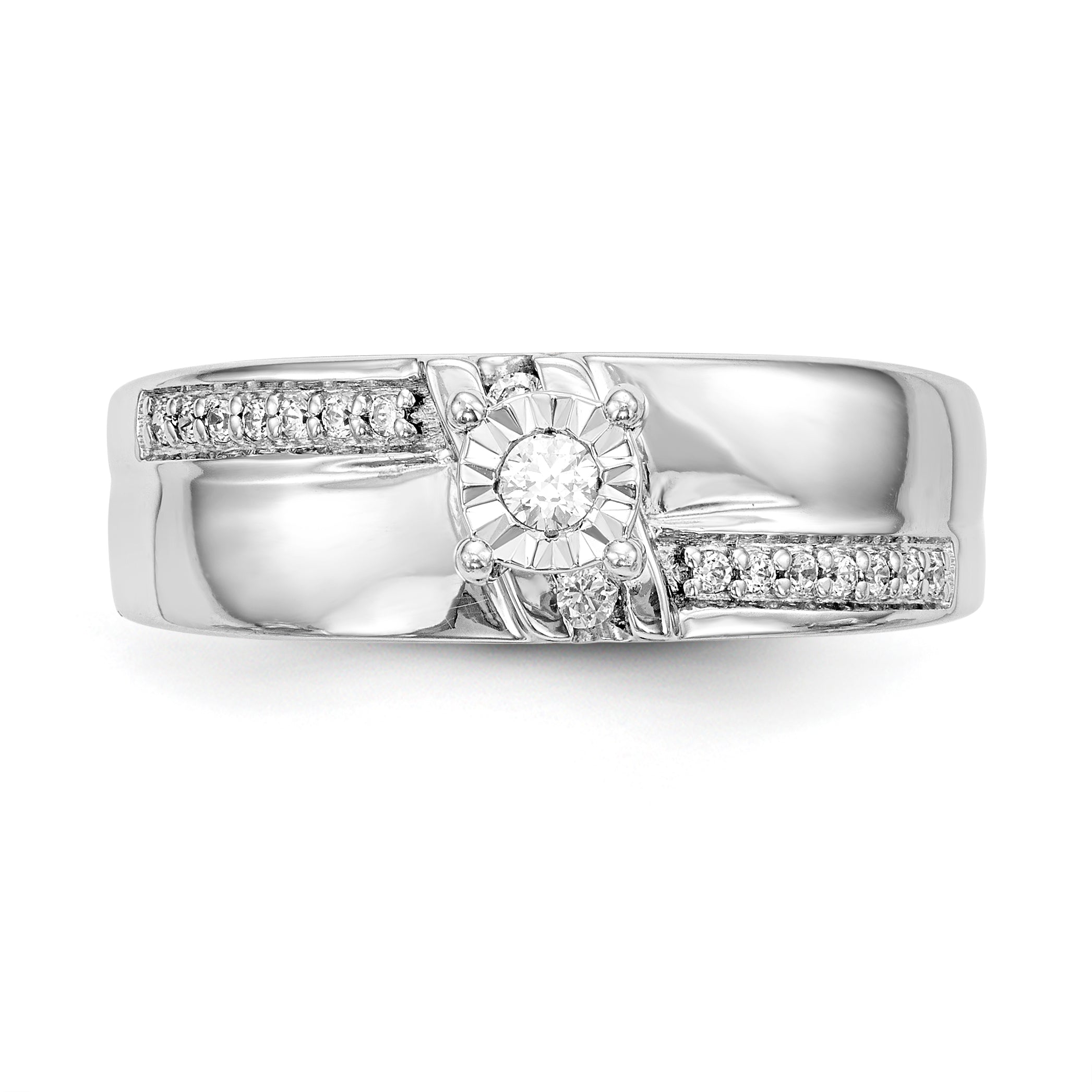 14K Weißgold Diamant-Trio Verlobungsring komplett