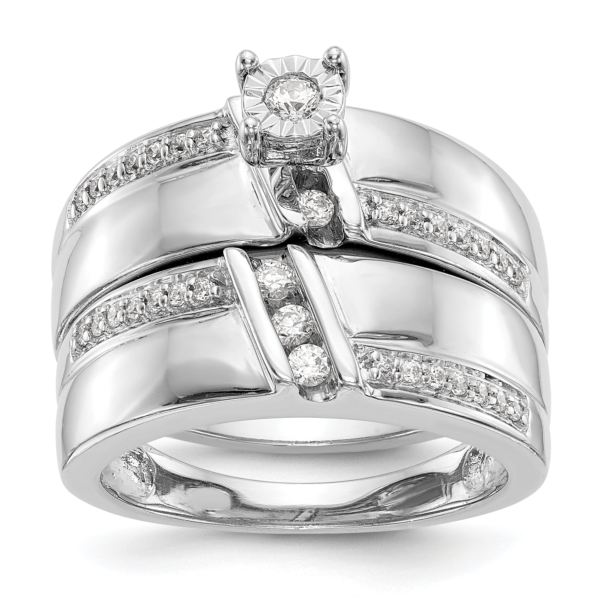 14K Weißgold Diamant-Trio Verlobungsring komplett