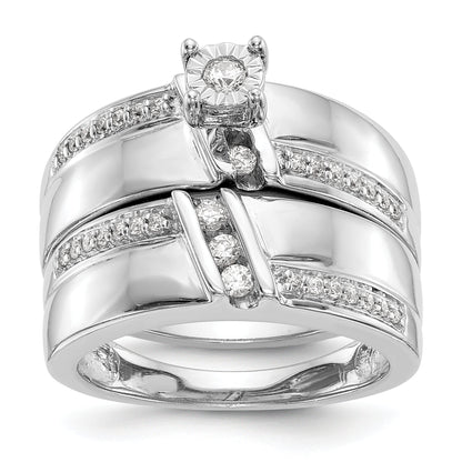 14K Weißgold Diamant-Trio Verlobungsring komplett