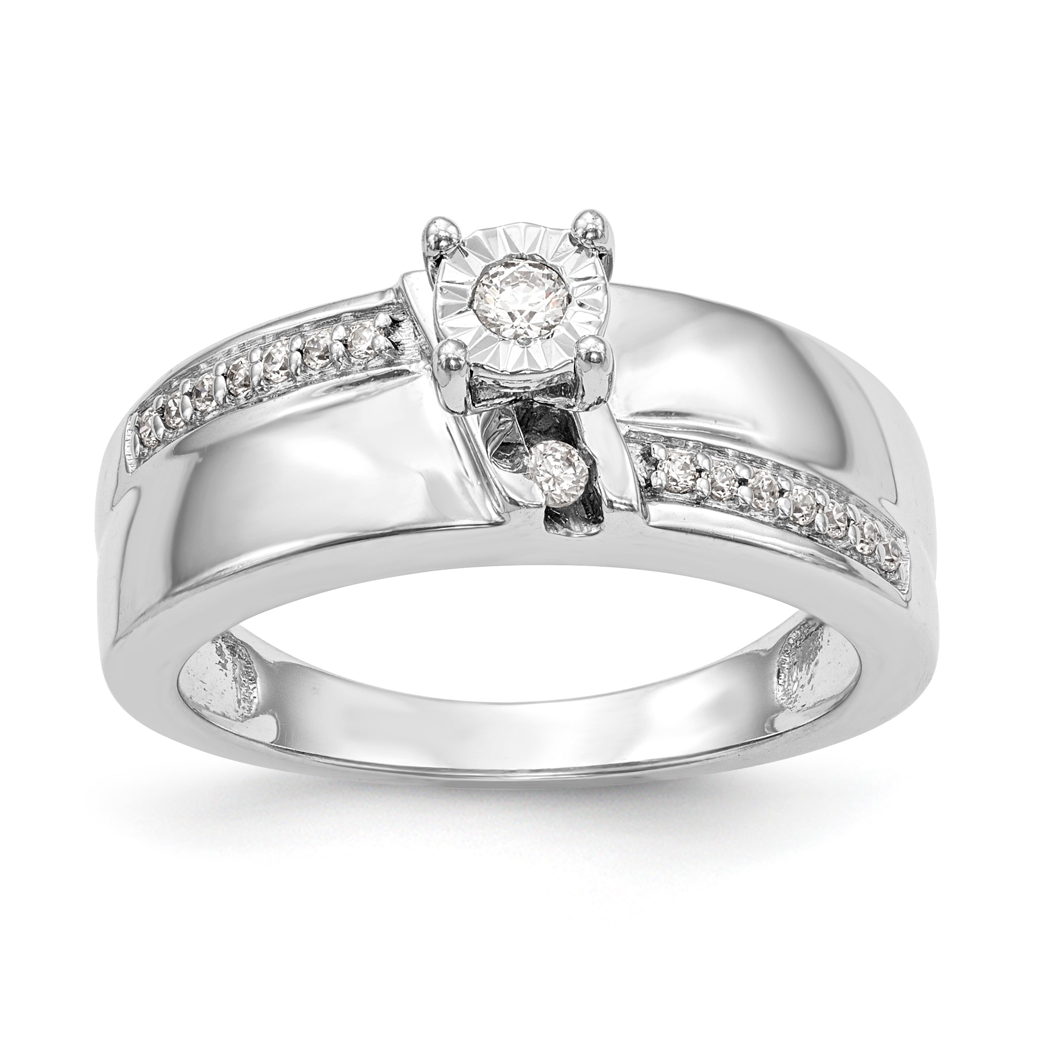 14K Weißgold Diamant-Trio Verlobungsring komplett