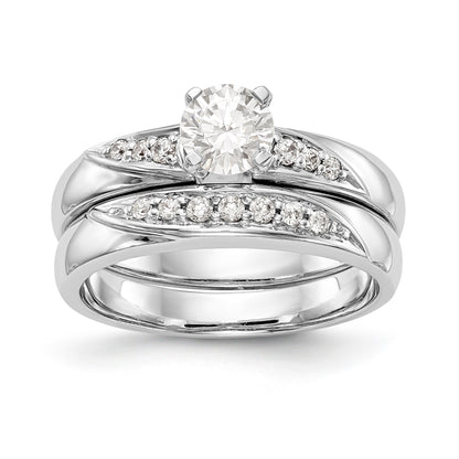 14K Weißgold Verlobungsring-Trio mit rundem simuliertem Diamanten