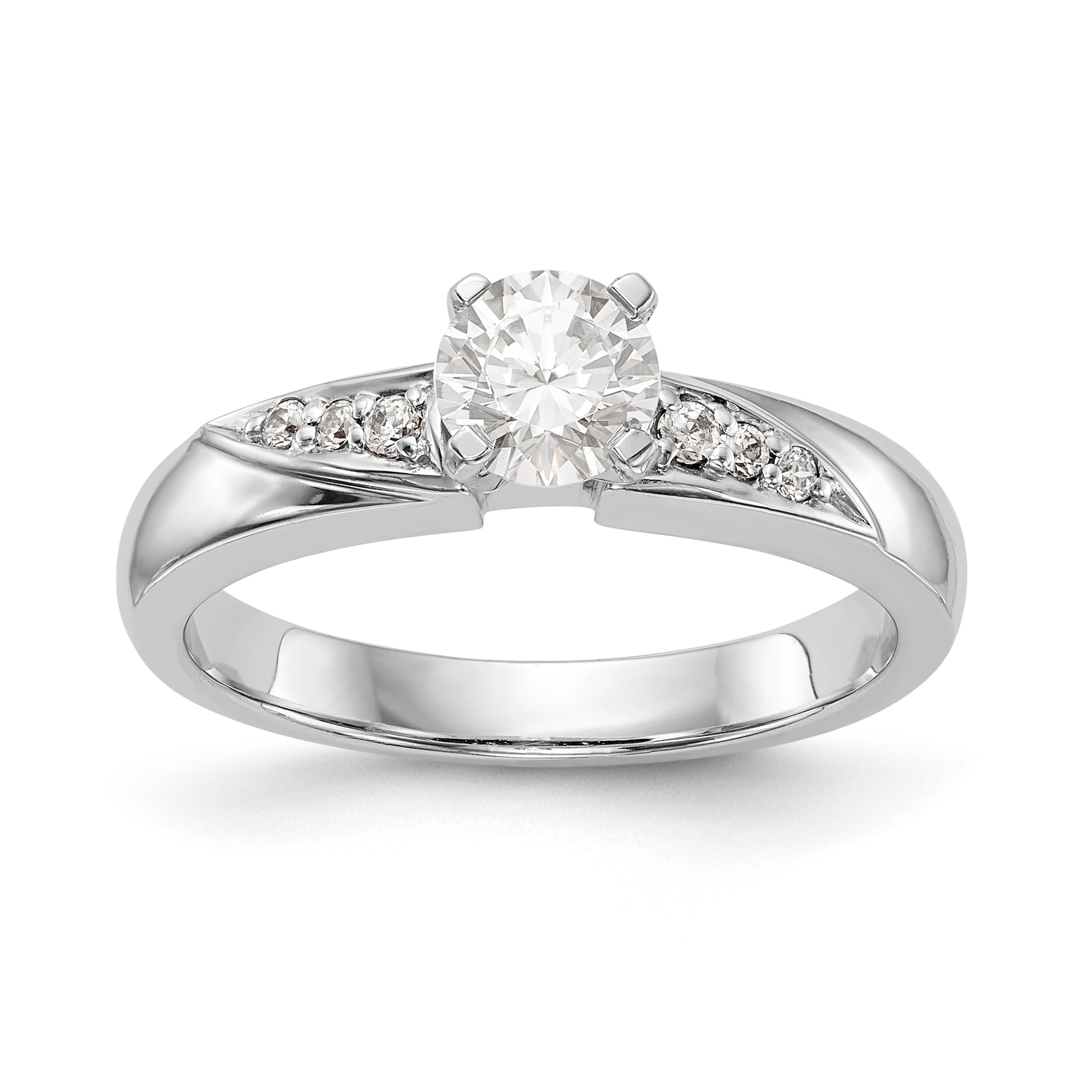 14K Weißgold Verlobungsring-Trio mit rundem simuliertem Diamanten