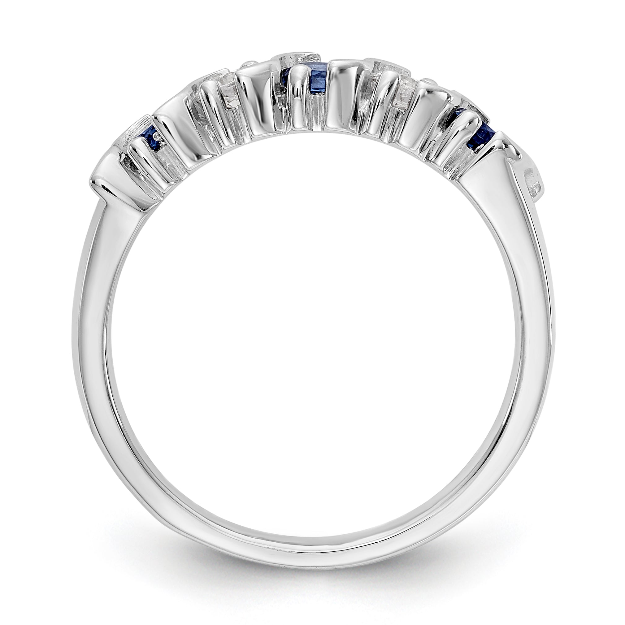 14K Weißgold Ring mit Saphir AA 3,25 mm und 5 Diamanten