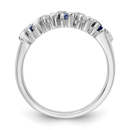 14K Weißgold Ring mit Saphir AA 3,25 mm und 5 Diamanten