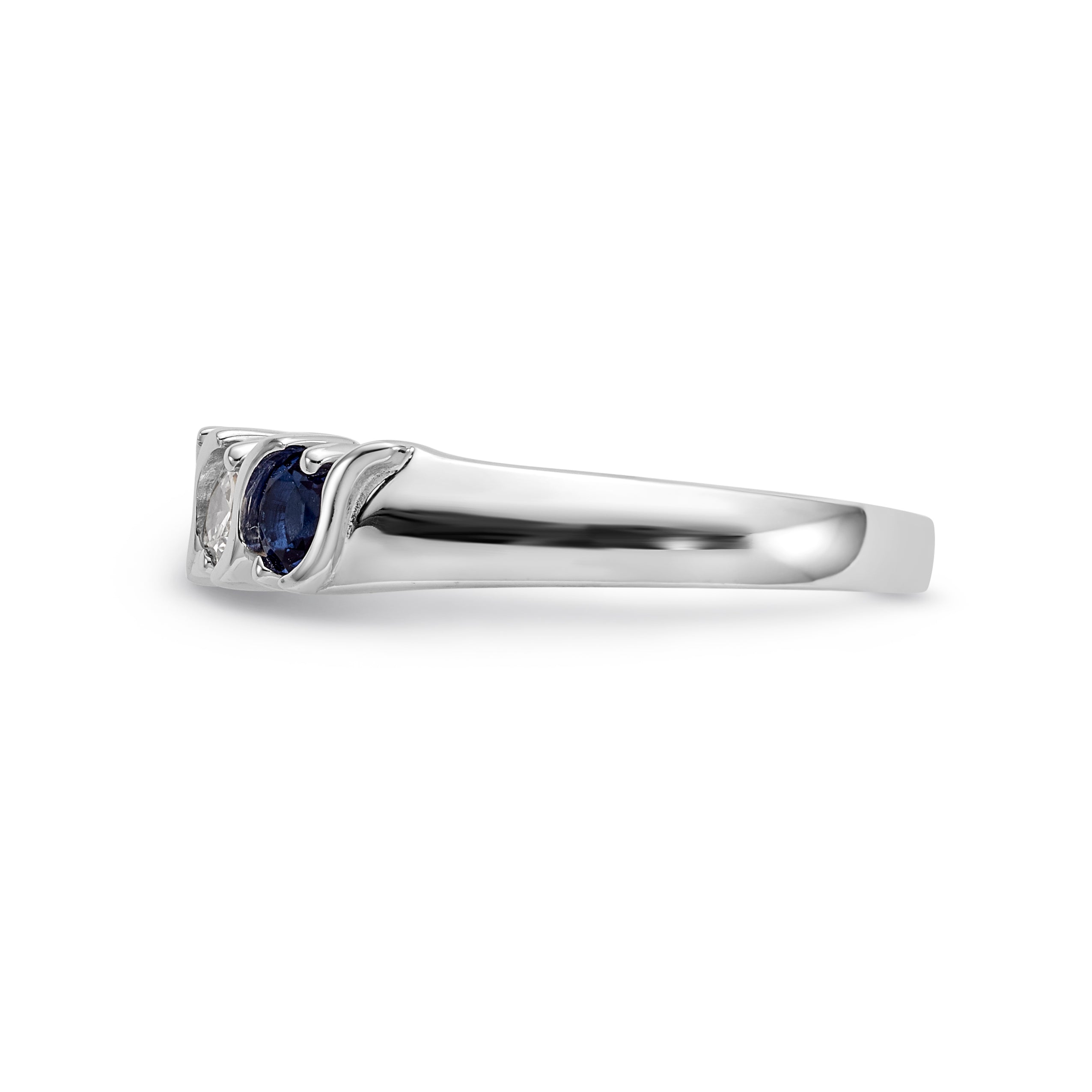 14K Weißgold Ring mit Saphir AA 3,25 mm und 5 Diamanten