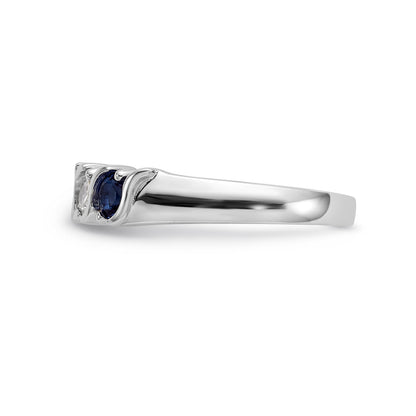 14K Weißgold Ring mit Saphir AA 3,25 mm und 5 Diamanten