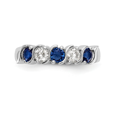 14K Weißgold Ring mit Saphir AA 3,25 mm und 5 Diamanten