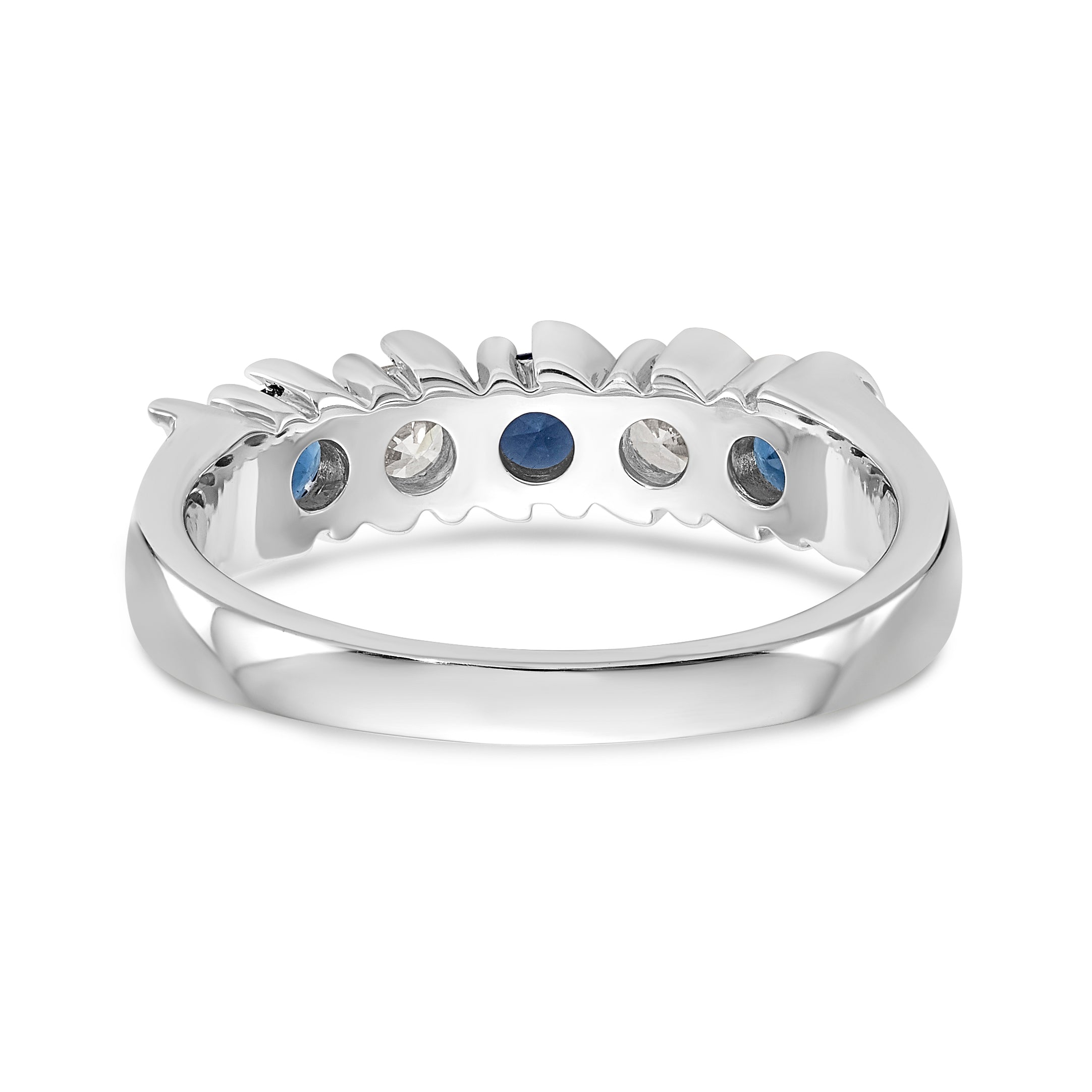 14K Weißgold Ring mit Saphir AA 3,25 mm und 5 Diamanten