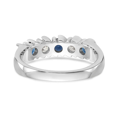 14K Weißgold Ring mit Saphir AA 3,25 mm und 5 Diamanten