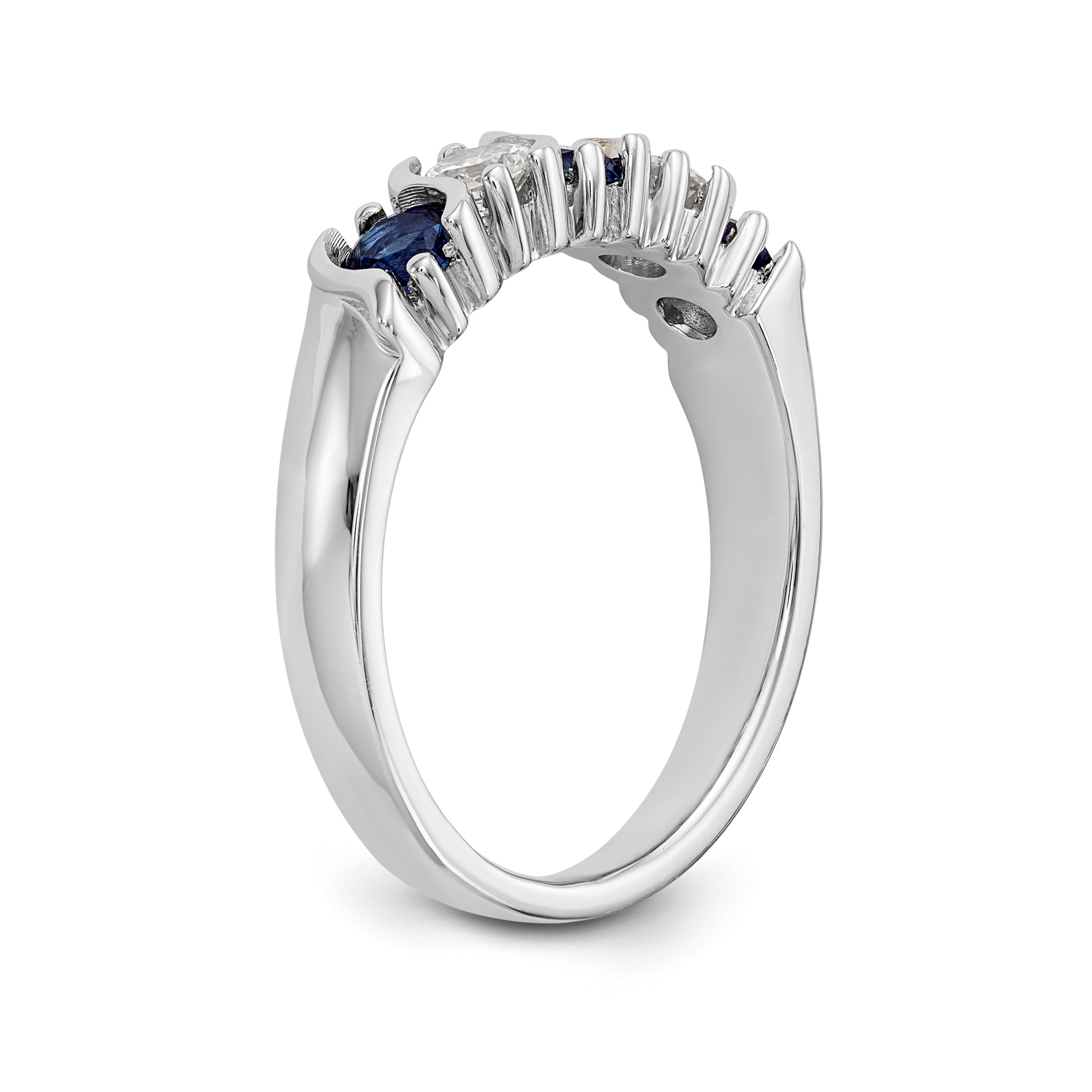 14K Weißgold Ring mit Saphir AA 3,25 mm und 5 Diamanten