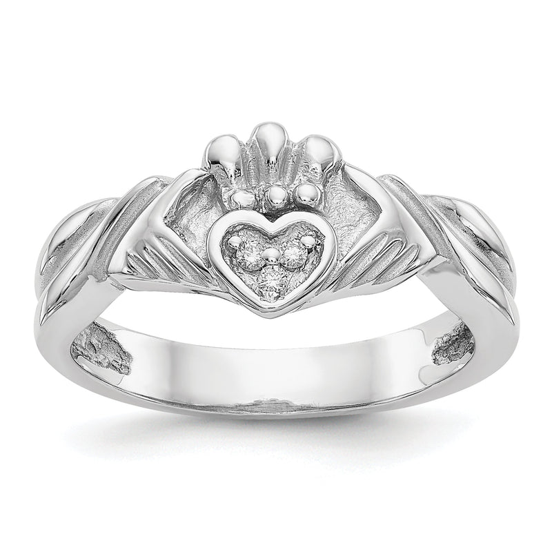 14K Weißgold 0,05 ct. AA Diamant Claddagh-Ring