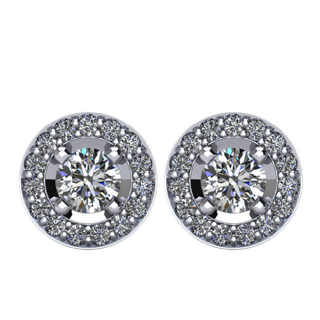 Zertifiziert 1.0 ct Diamant Heiligenschein-styled Ohrstecker in 14kt Weißgold