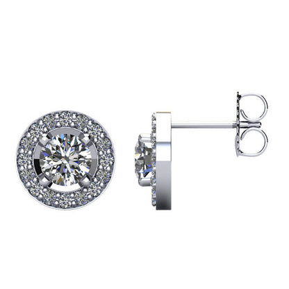 Zertifiziert 1 3/8 ct Diamant Heiligenschein-styled Ohrstecker in 14kt Weißgold