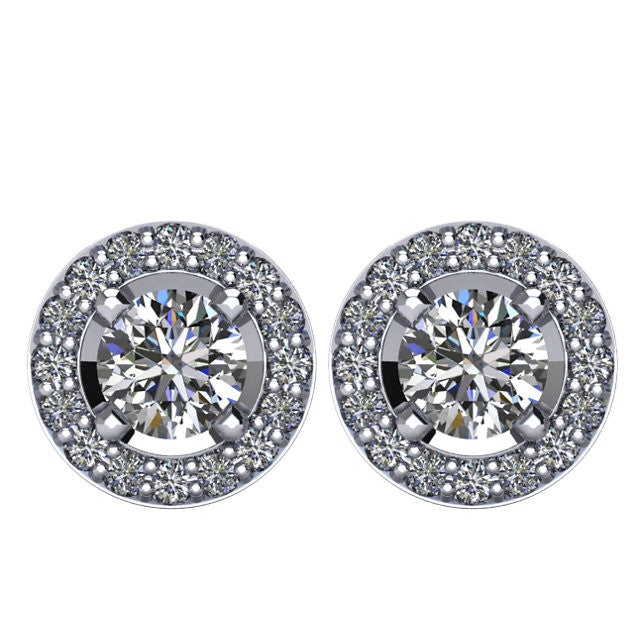 Zertifiziert 1 3/8 ct Diamant Heiligenschein-styled Ohrstecker in 14kt Weißgold