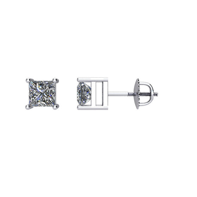 Zertifiziert 1/2 ct Princess-cut Diamant Ohrstecker in 14K Weißgold