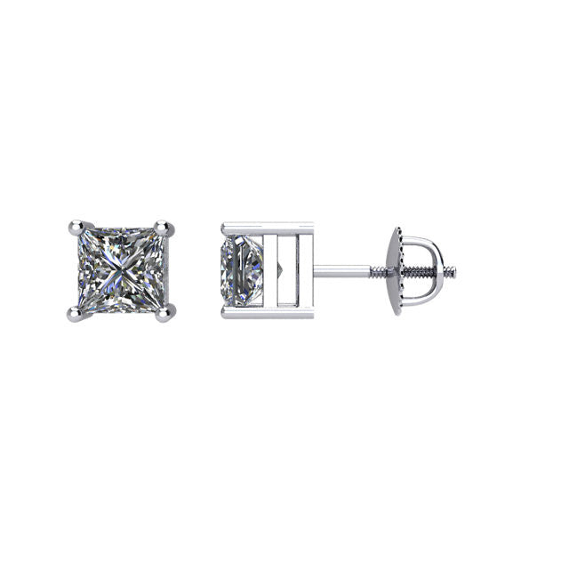 Zertifiziert 3/4 ct Princess-cut Diamant Ohrstecker in 14K Weißgold