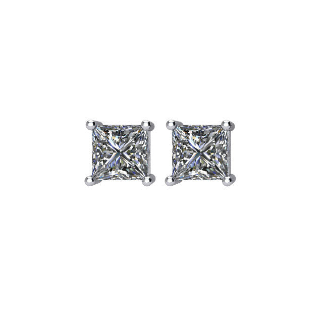 Zertifiziert 3/4 ct Princess-cut Diamant Ohrstecker in 14K Weißgold