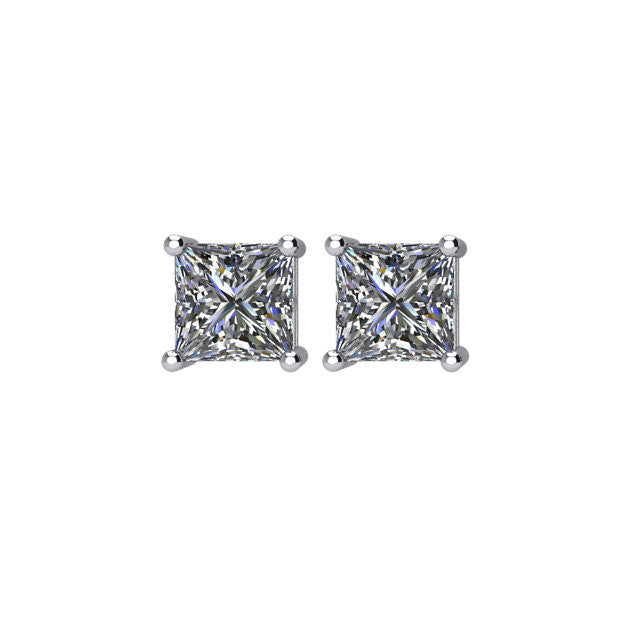 Zertifiziert 1.0 ct Princess-cut Diamant Ohrstecker in 14K Weißgold