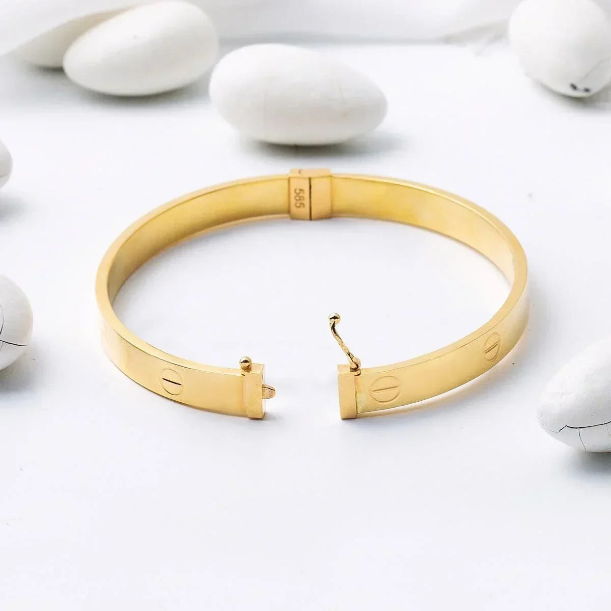 6mm Designer Inspired Hohl Liebe Armreif Armband Classic Model in Massiv 14K Gelbgold
