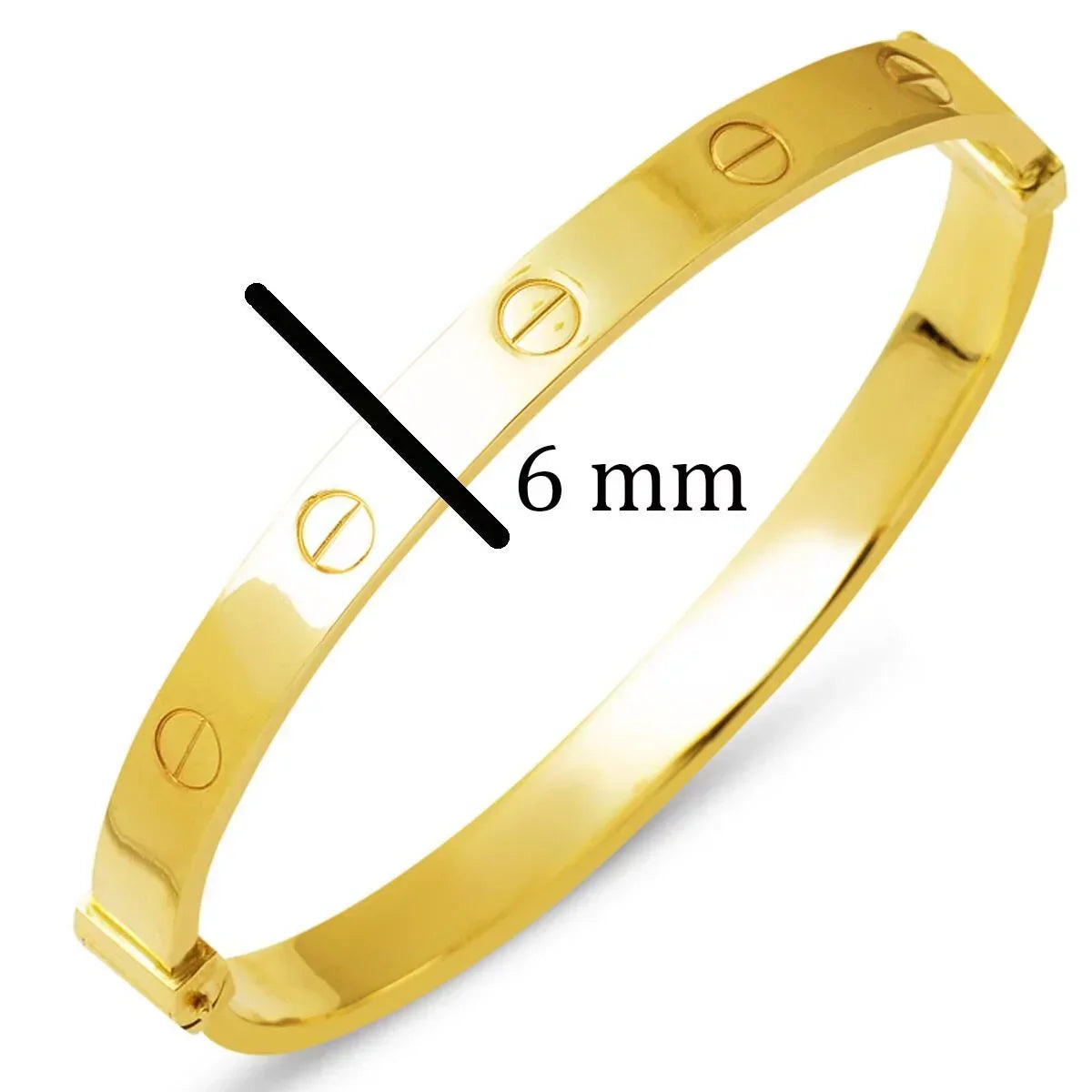 6mm Designer Inspired Hohl Liebe Armreif Armband Classic Model in Massiv 14K Gelbgold