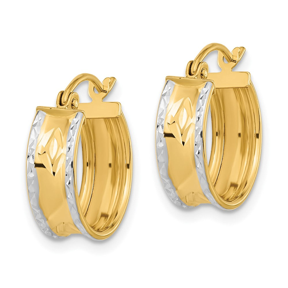 14K Gelb & Rhodium Weiß Poliert Diamantiert Creolen