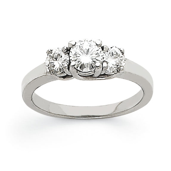 14K Weißgold Dreistein-Ring mit Diamanten AA