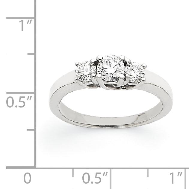 14K Weißgold Dreistein-Ring mit VS Diamant