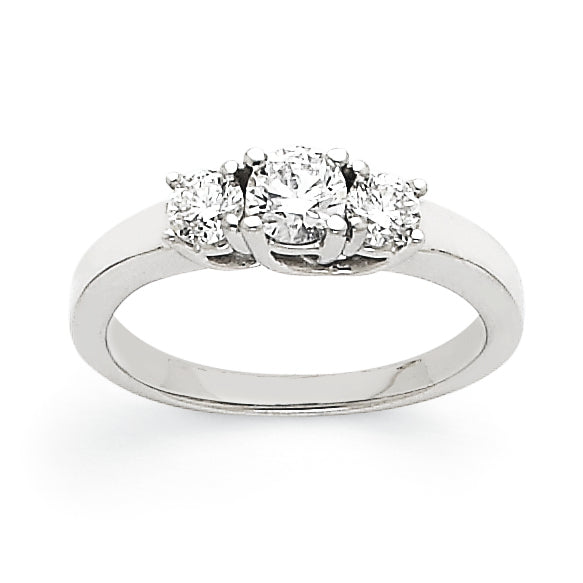 14K Weißgold Ring mit drei Diamanten AA