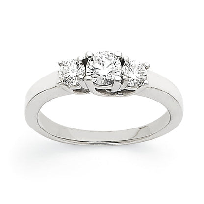 14K Weißgold Dreistein-Ring mit VS Diamant