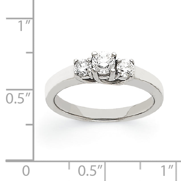 14K Weißgold Dreistein-Ring mit VS Diamanten