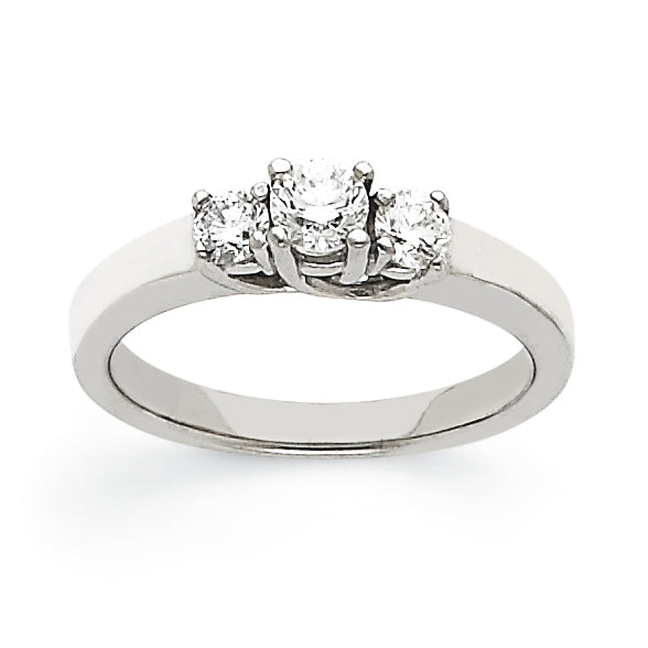 14K Weißgold Dreisteinring mit AA-Diamanten